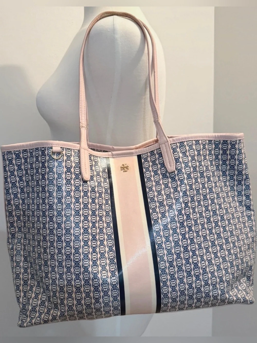 Tory Burch Gemini Link Tote Pink Navy White + Dust Bag